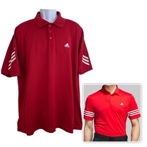 Adidas Golf Polo Shirt 3 Stripes Mens XL Red Performance Short Sleeve